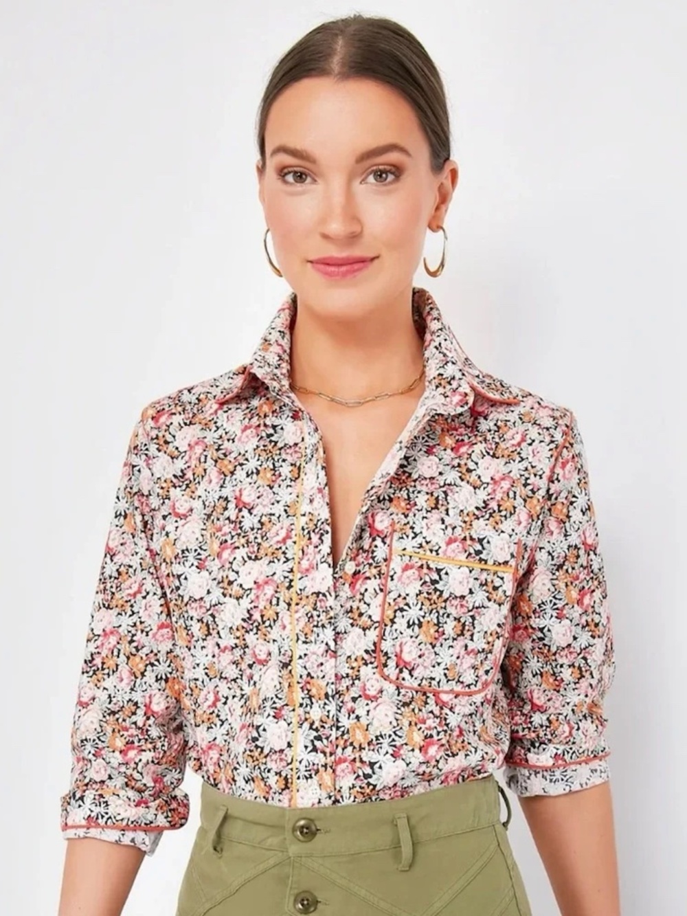 The Shirt By Rochelle Behrens The Icon Button Up, Pink Floral Print Size Small